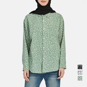 Odzież etniczna damska modny nadruk koszule Casual z długim rękawem muzułmańska bluzka Ramadan elegancka islamska tunika topy Vestiti Donne Musulmane
