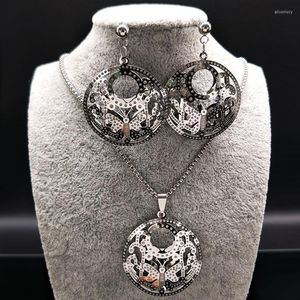 Collana Orecchini Set Libellula Colore argento Acciaio inossidabile Jewerly Set Donna Big Round Orecchini africani Gioielli Pendientes 178381S07