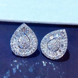 Stud Earrings Ne'w Trendy Pear Shaped Silver Color Women Inlaid Brilliant Cubic Zirconia Delicate Female Jewelry For Party