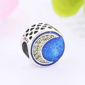 Pedras preciosas soltas 2023 925 prata esterlina mistura de lua zircão em esmalte azul céu talão pingente ajuste original pan charme pulseira para fazer berloque