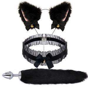 DildosDongs 3pcs Cos Plush Animal Ear Tail Suit Wolf Headband Accessories Cat Head Bell Collar Halloween Party 230706