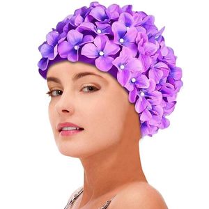 Cuffie da nuoto 3D Floral Woman Elasticity Petal Retro Summer Fashion Ladies Flower Vintage Beach Bathing Hat 230706