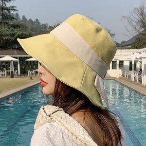 Berets Sommerhüte für Frauen große breite Krempe Bownet Strandhut große Damen Sonne faltbar UV-Schutz Panama weibliche Floppy