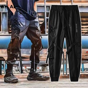 Vestidos hip hop calças de carga homens funcionais soltos corredores calças masculinas streetwear techwear fitas streetpants