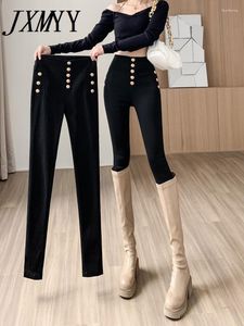 Women's Pants JXMYY Spring And Autumn Products High Waist Thin Breasted Fashion Versatile Casual Stretch Slim Pencil