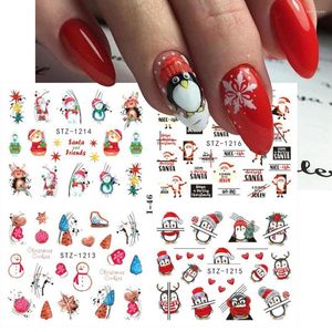 Adesivos para unhas 4 pçs Pinguim de inverno desenhos animados Decalques de água Flores Visco Flocos de neve Art Sliders Decorações de Natal TRI46