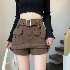 Röcke Y2k Frauen Rock Koreanischen Stil Hohe Taille Mini Gürtel Kurze Culotte Streetwear Tasche Cargo-Shorts