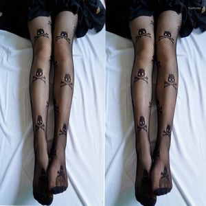 Damstrumpor Dödskalle Rotting Svart strumpa Urhålade Mesh Strumpor Spets Strumpbyxor Gothic Tights Leggings Fishnet CTW058