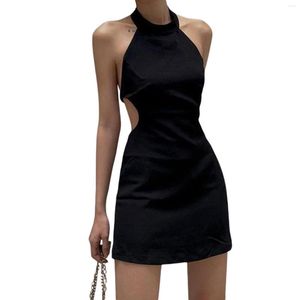 Vestidos casuais moda feminina bodycon mini vestido sexy decote halter sem mangas cintura oca para fora verão alta cor sólida