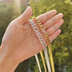 Pendant Necklaces DODOAI 9mm Letters Custom Name Diamond With Numbers 8mm Gold Cuban Chain Chock Initial Necklace 230707