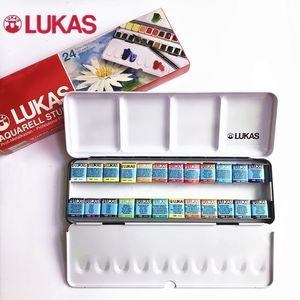 絵画ペン Lukas 固形水彩絵の具 ドイツ輸入 24 色透明プロフェッショナル水彩スケッチポータブル画材 230706