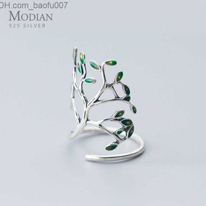 사이드 스톤이있는 사이드 스톤, Modian Hyperbole Plant Ring Women for Women Real 925 Sterling Silver Tree Branch Leavestable Fine Jewelry Z230710