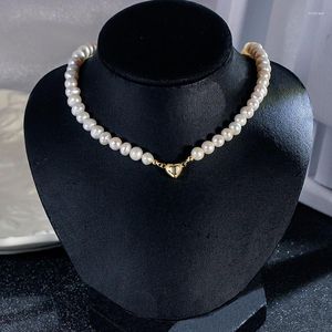 Chains 925 Silver Love Magnetic Buckle Natural Pearl Necklace Women's Fashion Light Luxury Niche Design Collarbone Choker Accessories