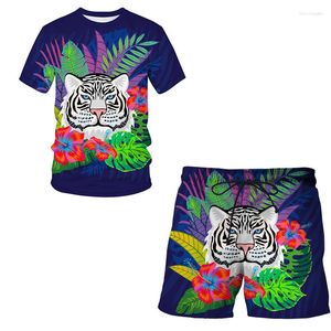 Fatos de treino masculinos coloridos série de plantas e animais conjuntos de agasalho de homem t-shirt shorts conjunto 2 peças 2023 terno meninos t-shirts oversized casual