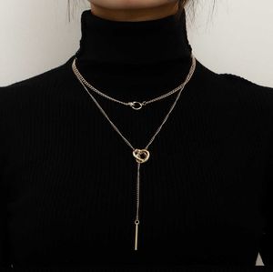 Pendant Necklaces designer double collar chain tassel long rod pendant necklace personalized clavicle diamond jewlery fashion jewelry layered Women Men couple
