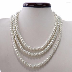 Halsband Örhängen Set Kalse Multiple 3 Strings Layer Shell Pearl Statement Bib Choker Vit 10mm örhänge