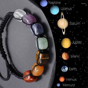 Strand Naturligt Runt Chakra Armband Healing Bead Stone Kvinnor Män Ädelsten Flätat rep Armband Yoga Handledskedja Mode Smycken Present