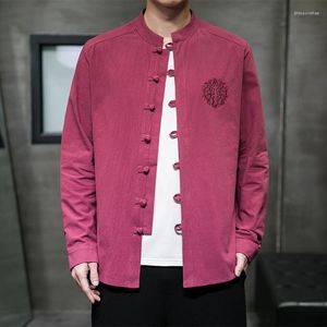 Men's Casual Shirts Autumn Chinese Cotton And Button Long Sleeve Shirt High Quality Loose Fitting Embroidery Linen