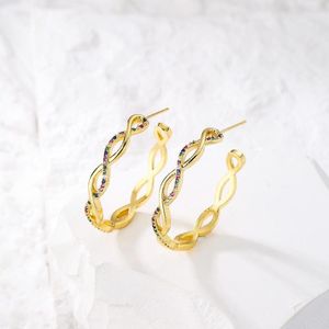 Stud Earrings Cmoonry 2023 Trendy Gold Color Copper C Shape Female Wedding Jewelry Luxury CZ Infinity Geometric Earring For Women