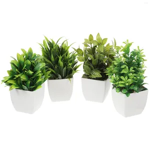 Flores decorativas 4 unidades de vasos artificiais Mini plantas ornamentos falsos Bonsai imitação de plástico Adornos Decoração de escritório doméstico