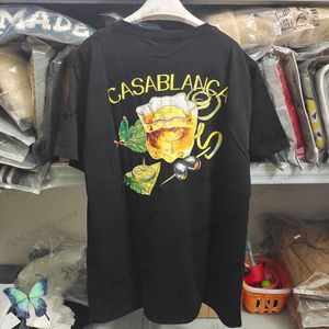 Męskie koszulki 2023 Stock Summer Casablanca Wine Cup Print T-shirt mężczyzn Mężczyźni bawełniane TOP TEE T SHIRT T230707
