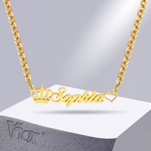 Pendant Necklaces Vnox Customized Name for Women Gift Personalized Gold Color Stainless Steel Cuban Chain Nameplate Jewelry 230707