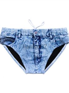 Men's Swimwear Mandylandy Fashion 3D Printing Men's Sexy Imitation Denim Underwear Beach Shorts Young Men Jeans Briefs Underpants J230707