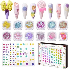 Ozdoby do paznokci Makartt Zestaw do ozdabiania paznokci Harajuku Lover 12 pudełek Klejnoty do paznokci Cekiny Nail Glitters z 3 arkuszami Nail Prints Stickers DIY 230706