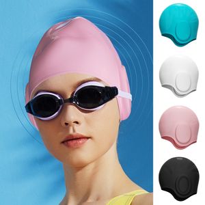 Toucas de natação Adultos Chapéus Elásticos Altos Homens Mulheres Touca de Piscina Impermeável Proteja as Orelhas Cabelo Comprido Grande Chapéu de Mergulho de Silicone 230706