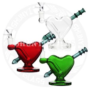 6 inches Oil rigs Hookah love heart design Glass Pipes 14.4 mm Jonit size 5mm thickness Smoke water pipe tobacco cool bongs Dab rig recyler