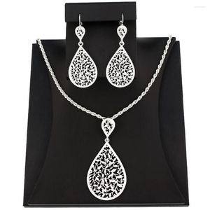 Necklace Earrings Set Sunspicems Chic Algeria Women Gold Color Arabic Bride Earring Sets Hollow Arabesque Wedding Jewelry Gift