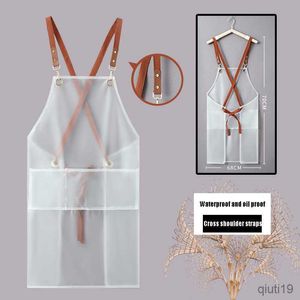 Avental de cozinha nova moda clara cor transparente acessórios para casa à prova d' água cozinha cabelo lavável homem avental feminino 2023 R230707