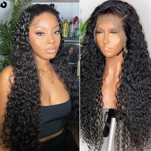 Kinky Curly Lace Front Human Hair Wigs Pre Plucked Curly Water Wave HD Lace Frontal Wigs Human Hair
