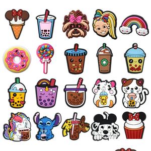 Charms Moq 100Pcs Jibz Caffè Bevande Scarpe Fai da te Carino Bubble Tea Accessori Fibbia per scarpe Fit Croc Decorazioni Ragazze Regali per bambini Drop Dhih3