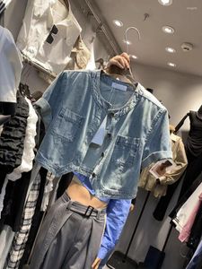 Kadın Ceketleri Neploe 2023 Yaz Yıkanmış Tasarım Tek Bravatalı Denim Ceket Kadınlar Kısa Gevşek Zarif All-Mwatch Top Ropa Mujer