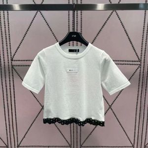 Fashion Limited edition letter contrast Color lace round neck designer T-shirt shirt Ladies lapel sweet style stylish upper class top