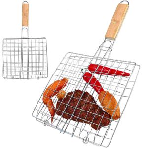 BBQ Grills 2 Pcs Stainless Steel Grill Barbecue Net Clamp Fish Cage Portable Basket Clip 230706