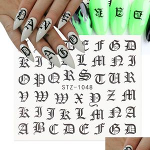 Naklejki Kalkomanie Abc Letter Nail Art English Old Font Black Number Tattoo Nails Design Water Sliders Manicure Wraps Chstz1046-1049 Dhptb