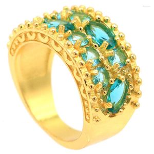 Cluster Rings 25x11mm Delicate Fine Cut 7.5g Created Rich Blue Aquamarine For Ladies Bride Wedding 14k Gold Silver