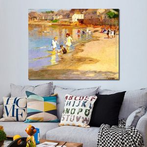 Modern deniz manzaraları tuval duvar sanatı plajda I Edward Henry Potthast resim el yapımı ünlü sanat eseri en iyi hediye