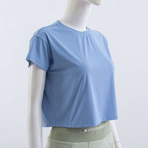 LL Kurzarm-Crop-Top, nackter Bauchnabel, kurzes Yoga-Cover-Up, kurzärmeliges Top, schnell trocknendes, locker sitzendes T-Shirt für Damen, Training, Laufen, Sport und Fitness