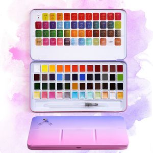 Meiliang 48 Colors Watercolor Paint Set with Free Brush, 36 Standard Colors and 12 Glitter Colors, Portable Metal Box for Beginners
