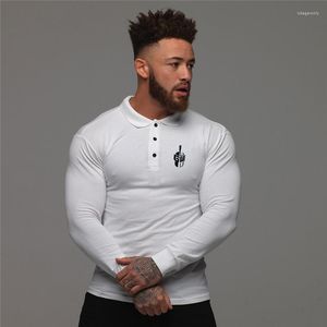 Męskie koszulki polo wiosna jesień koszulka Polo męskie koszule z długim rękawem Slim Fit męskie ubrania gimnastyczne kulturystyka Fitness Streetwear Poloshirt