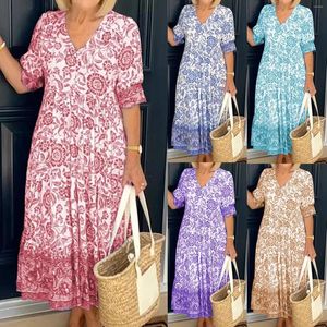 Casual Dresses Women Short Sleeve Floral Boho Dress Summer Sundress Wrap V Neck A Line Maxi Long For
