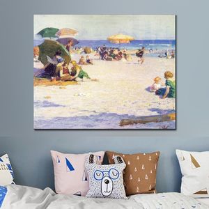 Strand-Leinwandkunst, Long Beach, Edward Henry Potthast, Gemälde, handgefertigtes figuratives Kunstwerk, hochwertige Wanddekoration