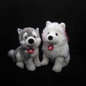 Wypchane zwierzęta pluszowe realistyczne Samoyed nadziewane zabawki Siberian Husky pluszowe zabawki imitacja psa szczeniak pluszowe zwierzęta zabawki prezenty dla dzieci L230707