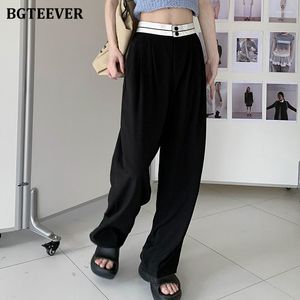 Women's Pants BGTEEVER Stylish Double Buttons Female Wide Leg Suit 2023 Summer Fashion Loose Pockets High Waist Women Solid Trousers