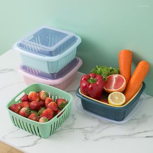Aufbewahrungskörbe Kreativer Abtropfkorb mit Deckel Küche Multifunktionaler Kühlschrank Obst- und Gemüsebox 2023