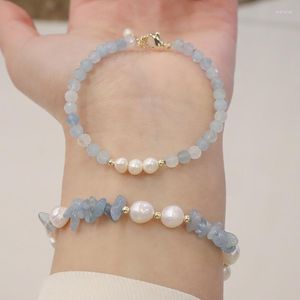 Strand Koreanskt mode Blå Kristallsten Naturlig pärlormband för kvinnor Sommar Originaldesign Armband Smycken Tillbehör