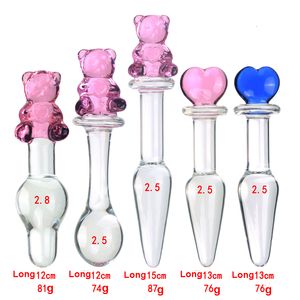 DildosDongs Cute Bear Head Glass Crystal Dildos Anal Plug Beads Fake Penis Vaginal Pleasure Wand Sex Products For Women Unisex Toys 230706